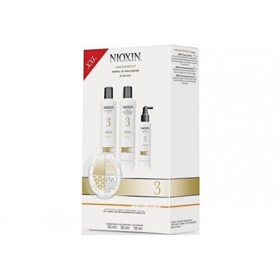NIOXIN KIT (sis. shampoon 300ml, hoitoaineen 300 ml ja hiuspohjan hoidon 100 ml)  SYSTEM 3